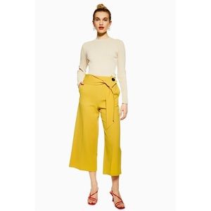 Topshop Button Detail Bonded Cropped Wide Leg Trouser